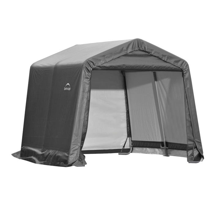 ShelterLogic Peak Style Shed Storage with Gray Cover, 10 X 10 X 8 ft, Polyethylene Cover/Steel Frame