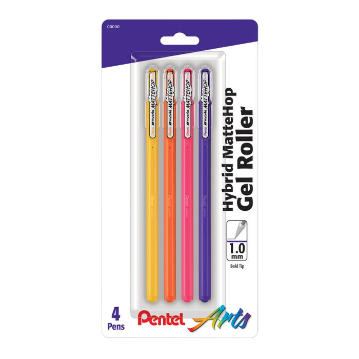 Pentel Mattehop Hybrid Gel Roller Pens, Assorted Fashion Colors, Set of 4
