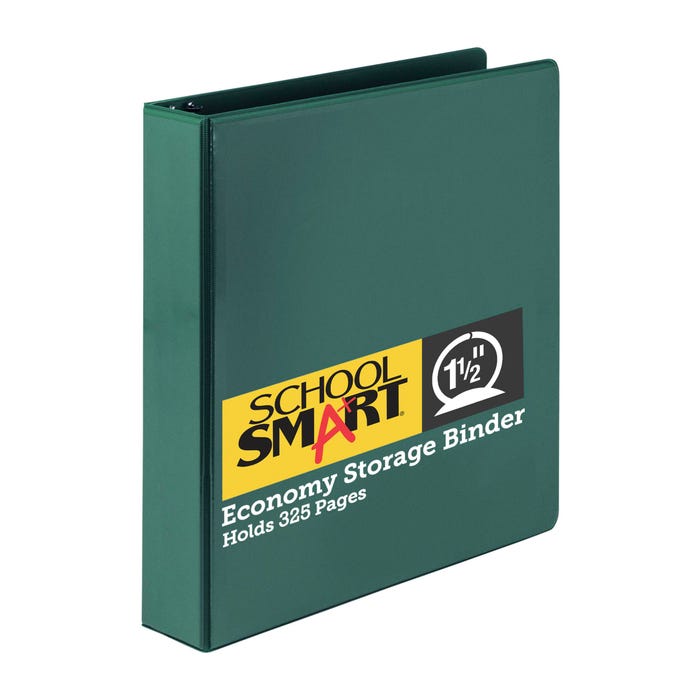 School Smart Round Ring Binder, Polypropylene, 1-1/2 Inches, Green