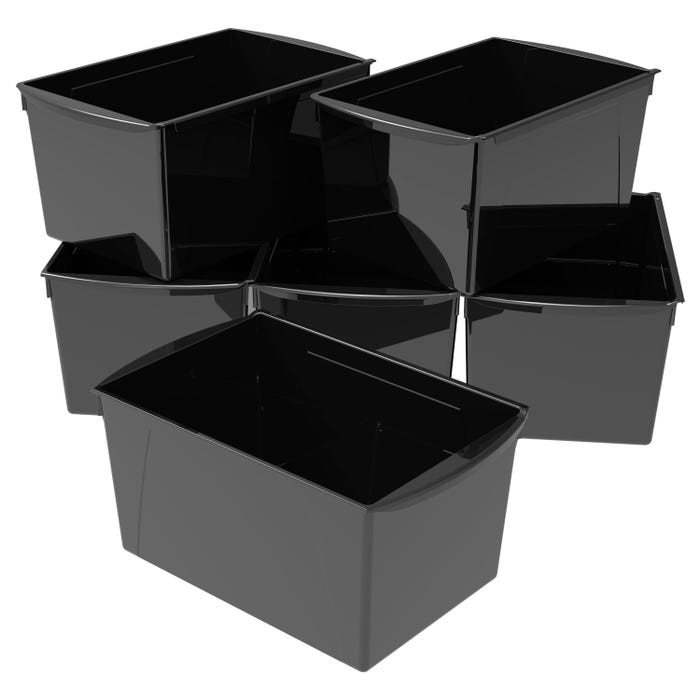 Storex Interlocking Book Bins, Double Wide, 14-1/2 x 9-1/5 x 7 Inches, Black, Pack of 6