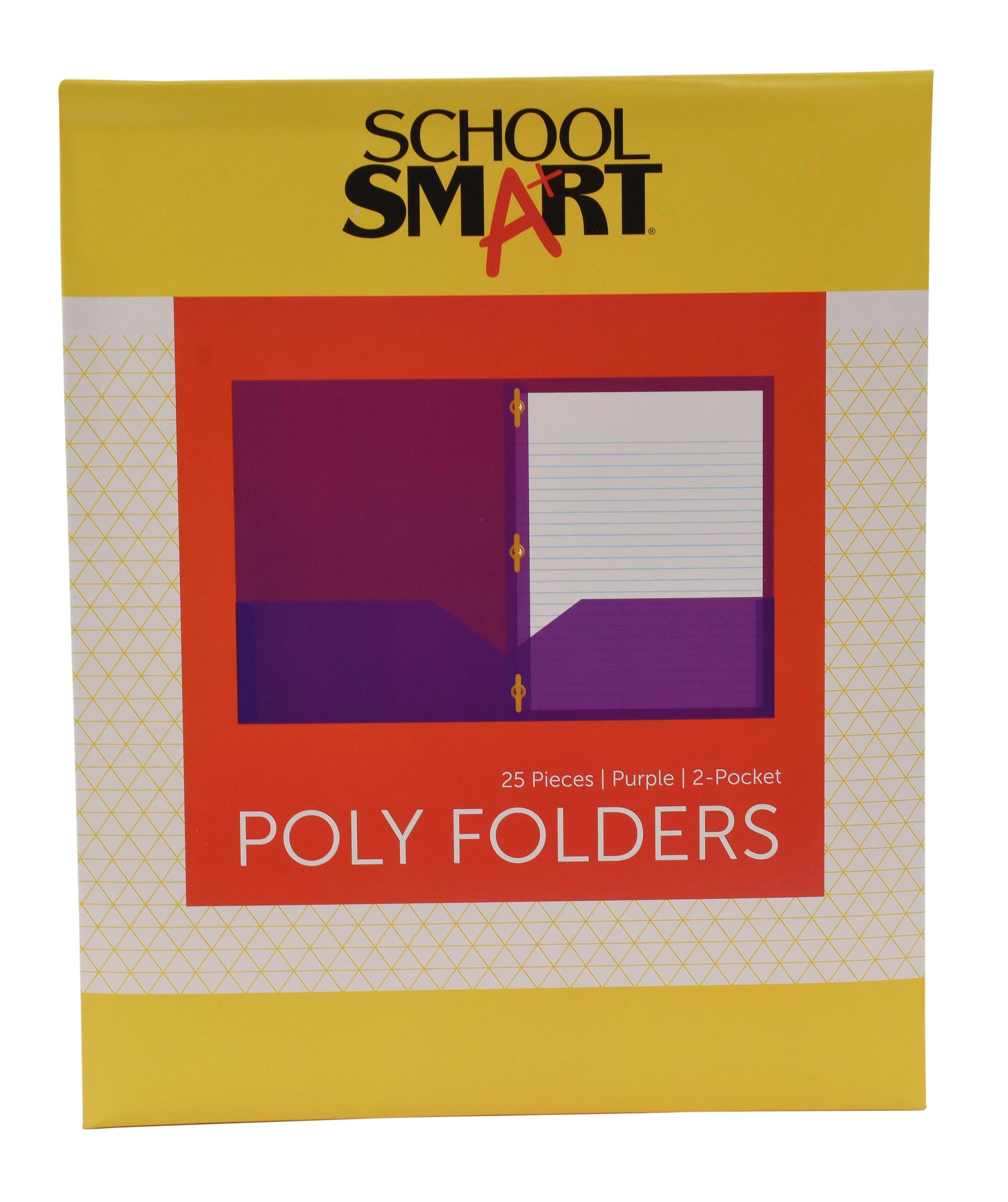 School Smart 2-Pocket Poly Folders with Fasteners, Letter-Size, Purple, Pack of 25 2019635