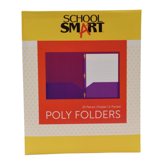School Smart 2-Pocket Poly Folders with Fasteners, Letter-Size, Purple, Pack of 25