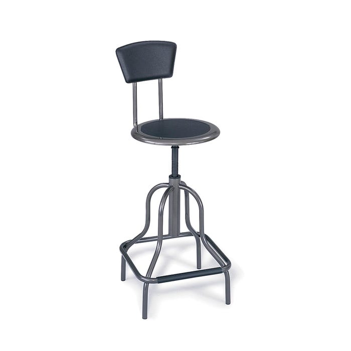 Safco Diesel Stool with High Base, 22 - 27 in Seat, Leather Seat, Black
