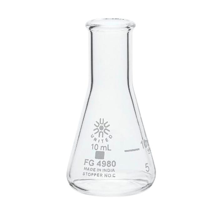 United Scientific Erlenmeyer Flask, Narrow Mouth, Borosilicate Glass, 10ml