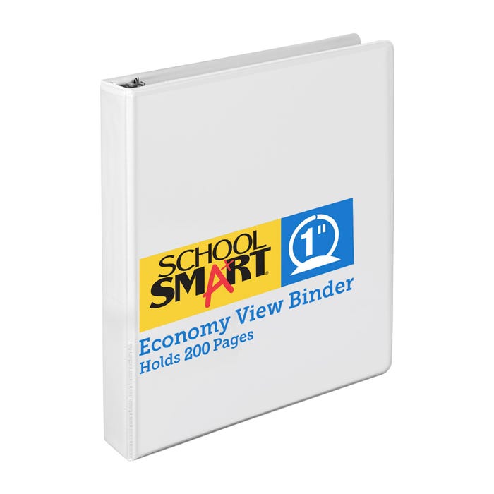 School Smart Round Ring View Binder, Polypropylene, 1 Inch, White