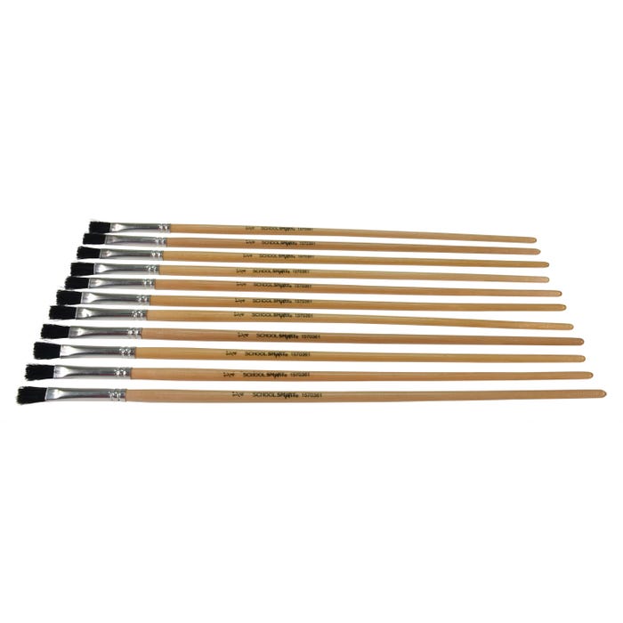 School Smart Black Bristle Paint Brushes, Long Handle, 1/4 Inch, Set of 12