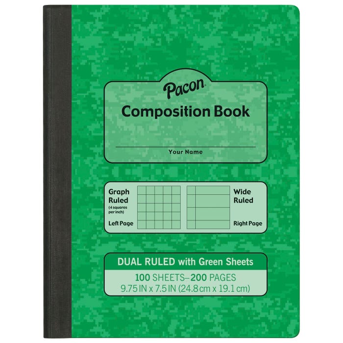 Pacon Dual Ruled Composition Book, Light Green, 9-3/4 x 7-1/2 inches, 100 sheets