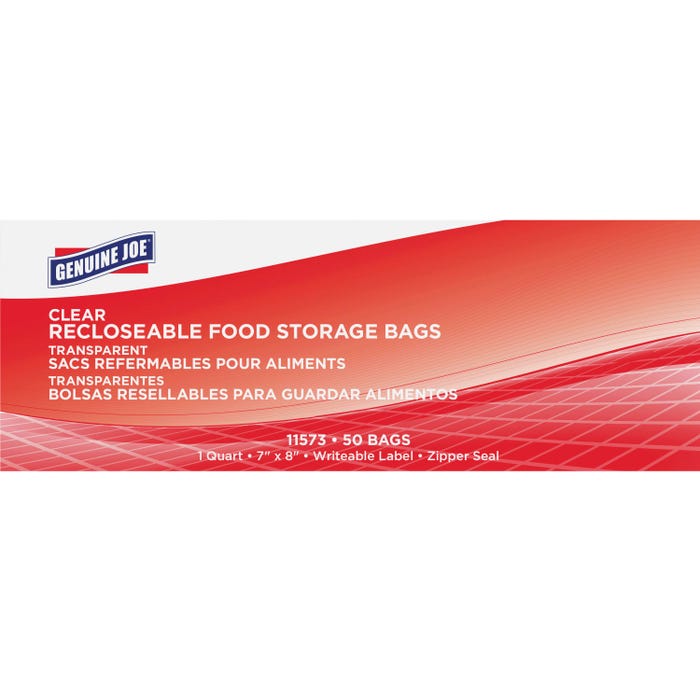 Genuine Joe Recloseable Food Storage Bags, 1-Quart, 1.75mil, Pack of 50
