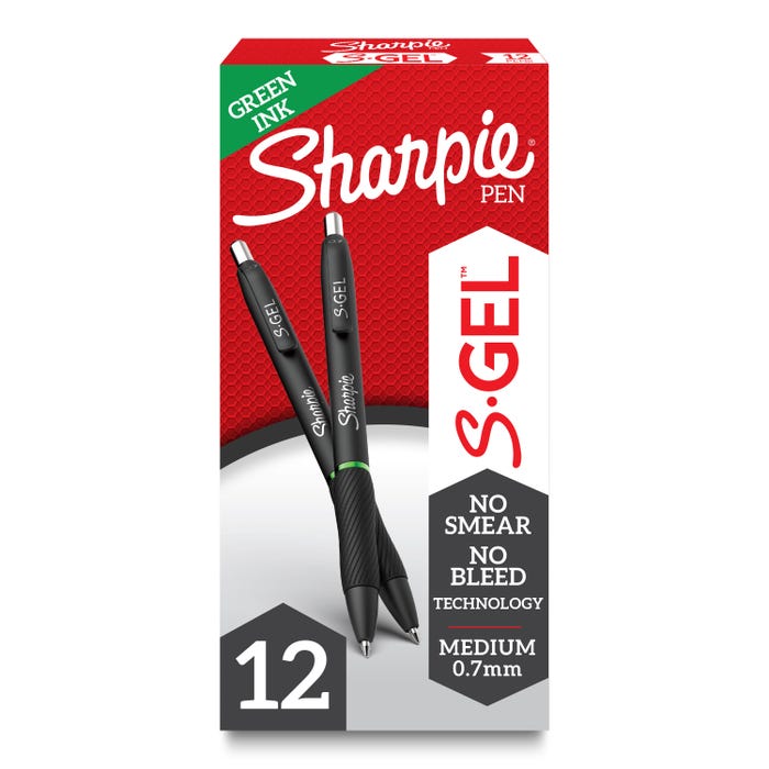 Sharpie S-Gel Pens, Medium Point, 0.7 mm, Green Ink, Pack of 12