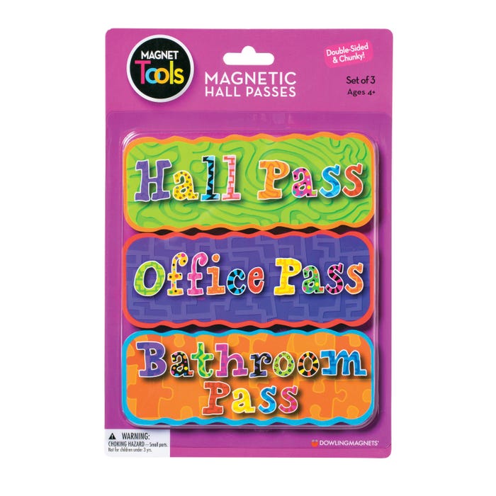 Dowling Magnets Magnetic Hall Pass Set, 6 x 2-1/4 x 1/4 Inches, Set of 3