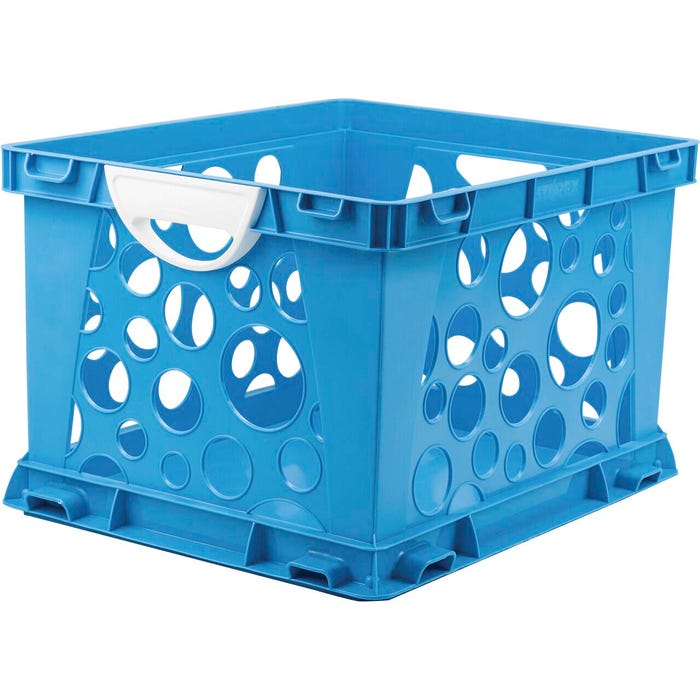 Storex Crate with Handle, Blue/White, Pack of 3