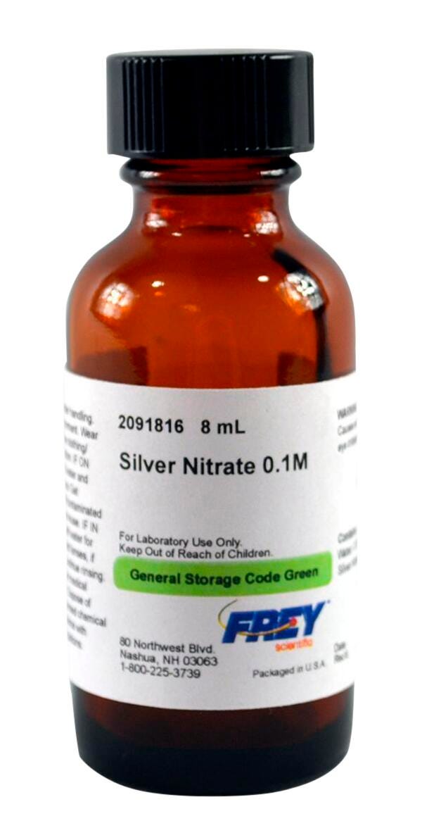 Frey Scientific Silver Nitrate, 1M Solution, Lab Grade, 8mL Item Number 2091816