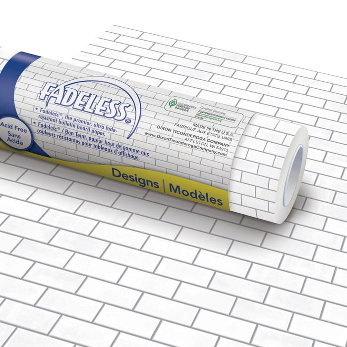 Fadeless Bulletin Board Art Paper, White Subway Tile, 48 Inches x 12 Feet, 1 Roll