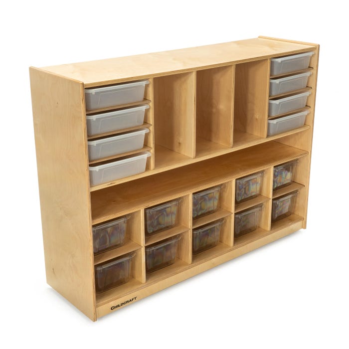 Childcraft Mobile Multi-Compartment Storage Unit, 10 Clear Trays, 47-3/4 x 14-1/4 x 36 Inches