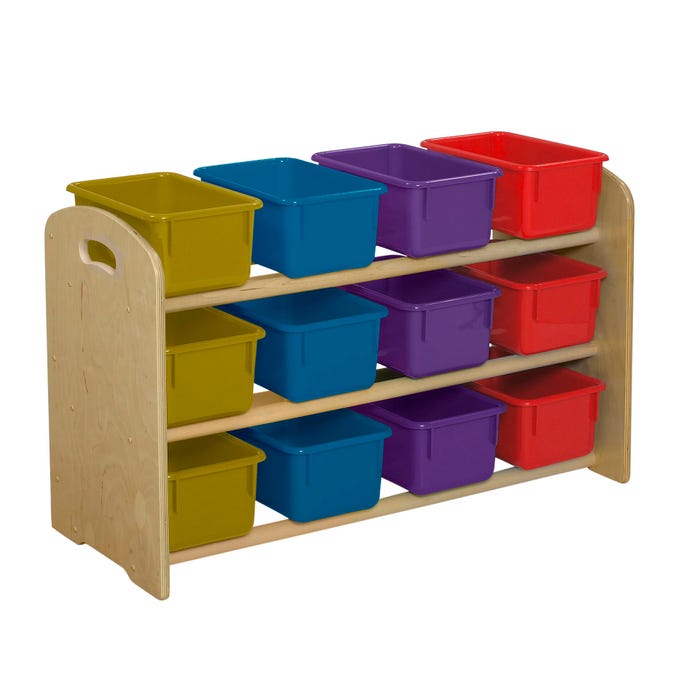 Childcraft ABC Furnishings Dowel Rack Storage, 12 Translucent Color Trays, 35-3/4 x 14-1/2 x 21-3/4 Inches