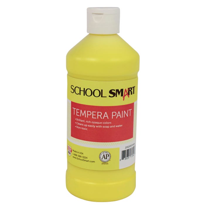 School Smart Tempera Paint, Yellow, 1 Pint Bottle