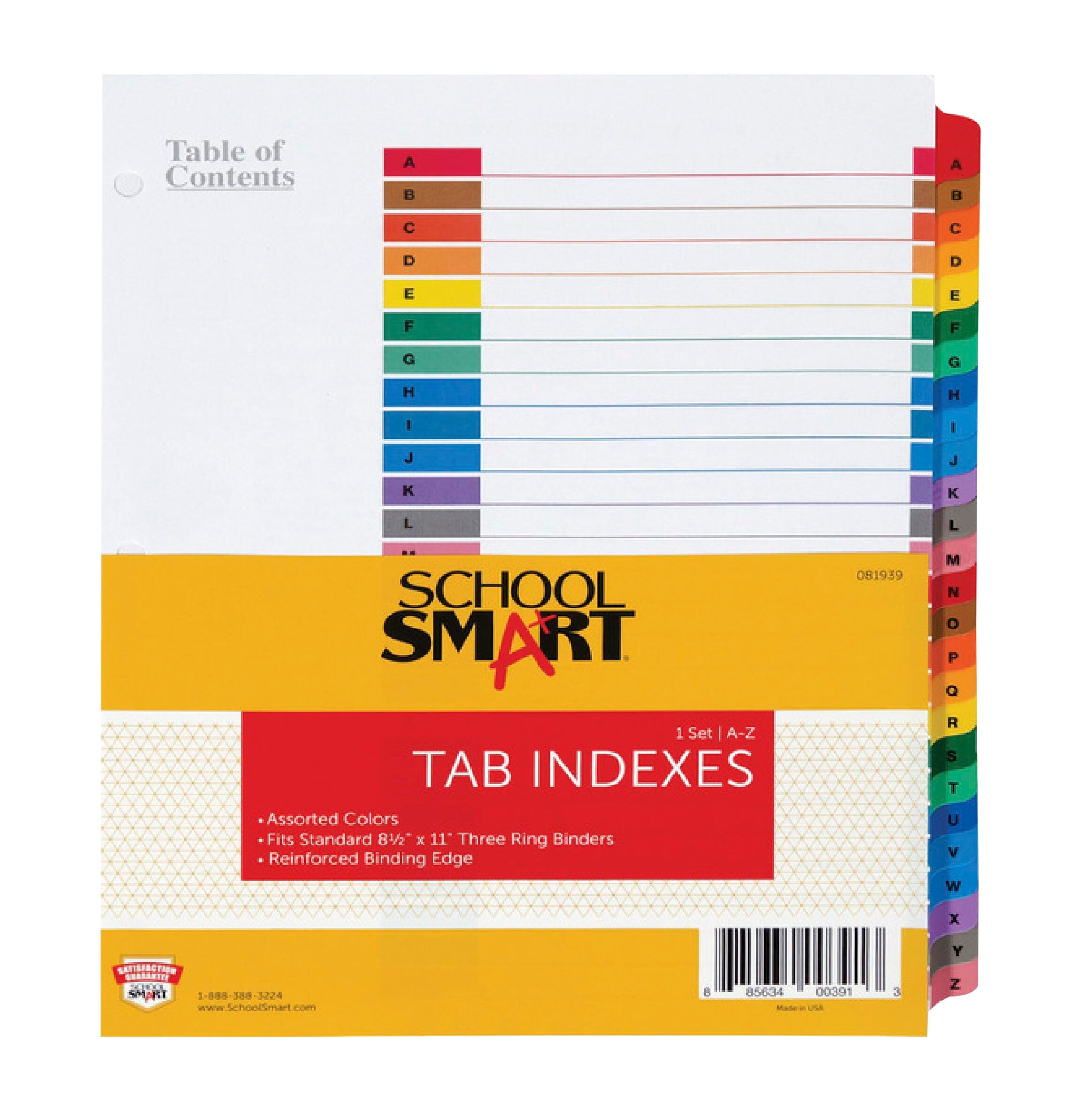 School Smart A-Z Tab Index Paper Dividers, Assorted Colors 081939