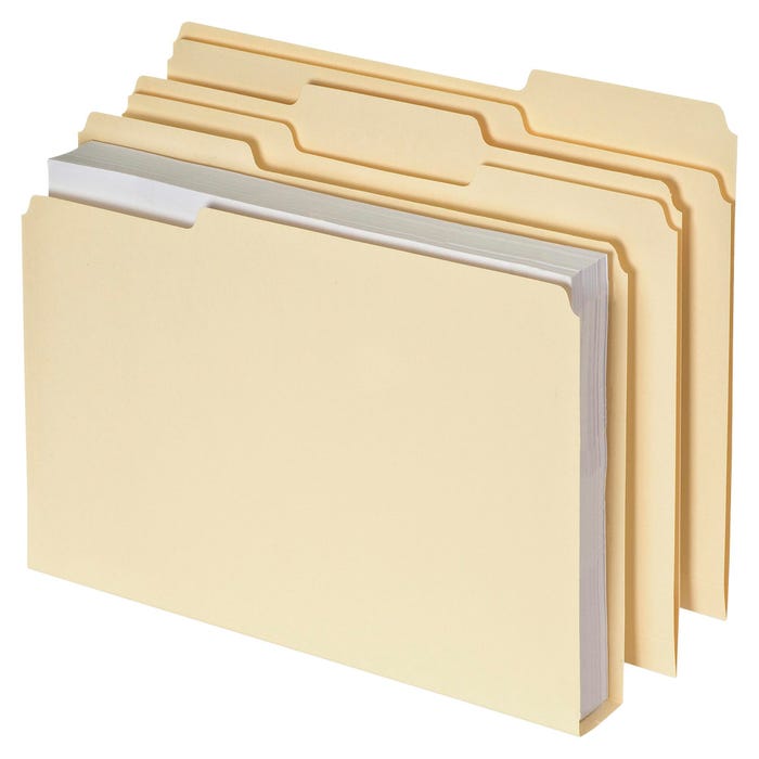 Pendaflex Double Stuff File Folder, Letter Size, 1/3 Cut Tabs, Manila, Pack of 50