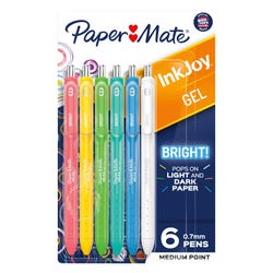 Paper Mate InkJoy Gel Bright Retractable Pens, Medium Point, 0.7 mm, Assorted Colors, Set of 6 2139538