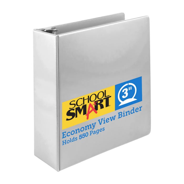 School Smart Round Ring View Binder, Polypropylene, 3 Inches, White