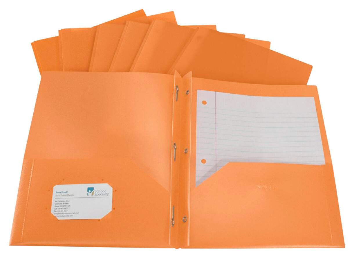 School Smart 2-Pocket Folder with Fasteners, Orange, Pack of 25 2136636