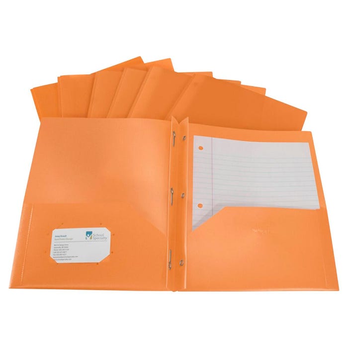 School Smart 2-Pocket Folder with Fasteners, Orange, Pack of 25