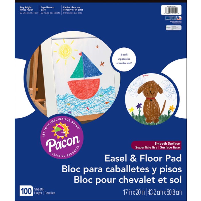 Pacon Easel Pad, 17 x 20 Inches, Unruled, 100 Sheets, Pack of 2