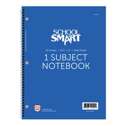 School Smart Wide Ruled Spiral Notebook, 8 x 10-1/2 Inches, 1 Subject, Blue, 70 Sheets 2136683