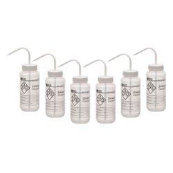 Eisco Labs Ethanol Wash Bottle, 500mL, Wide Mouth, Pre-Labeled, LDPE, Pack of 6