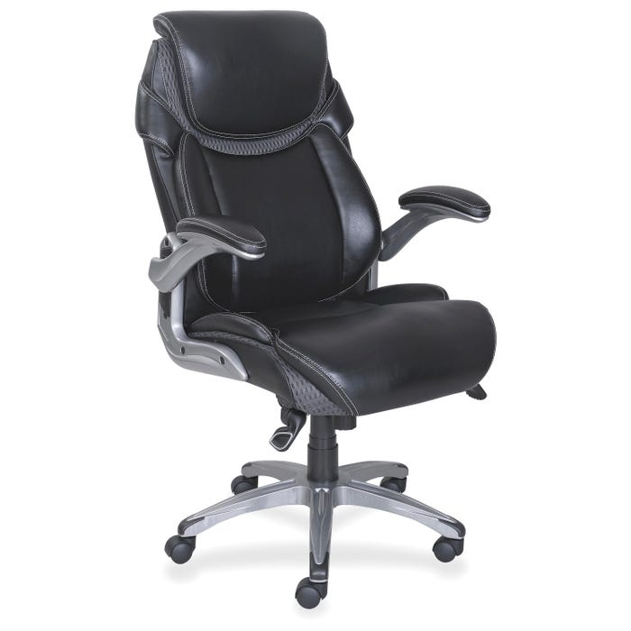 Lorell Executive Bonded Leather Lumbar Foam Chair, 30 x 27-3/4 x 46-3/4 Inches, Black