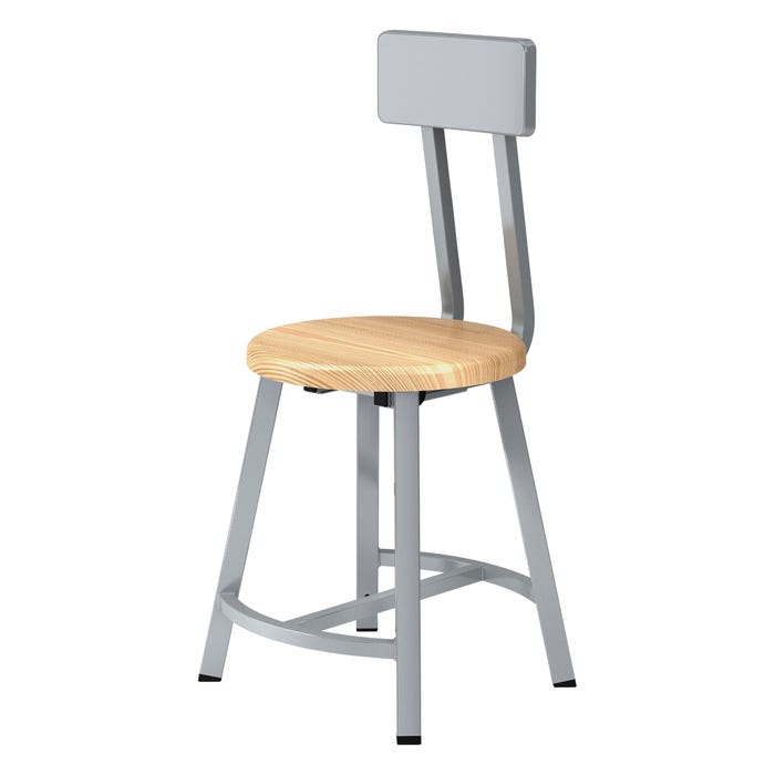 National Public Seating Titan Stool, Wood Seat, 18 Inch Fixed Height, Beckrest, Gray Frame
