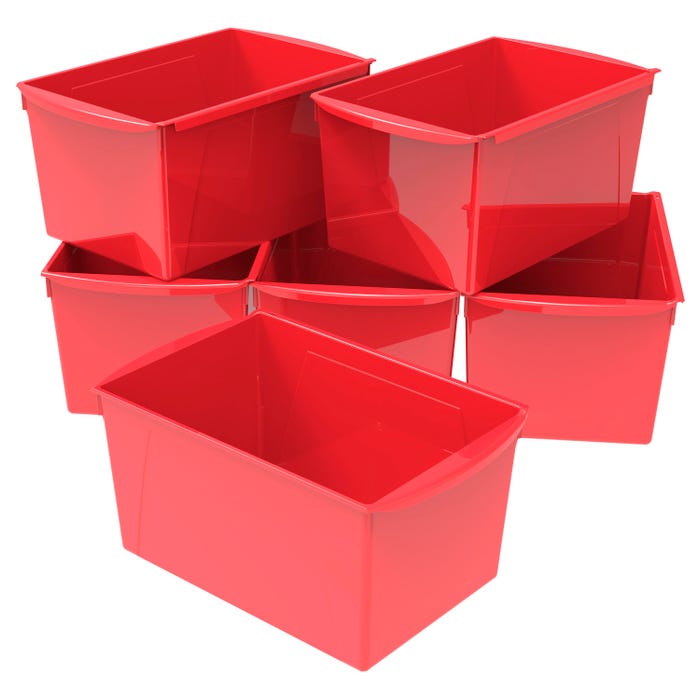 Storex Interlocking Book Bins, Double Wide, 14-1/2 x 9-1/5 x 7 Inches, Red, Pack of 6