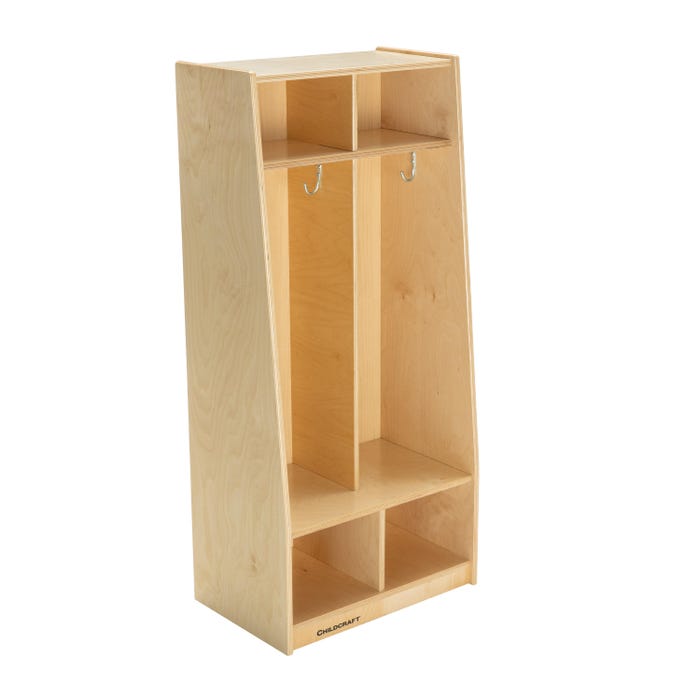 Childcraft Bench Coat Locker, 2 Sections, Wooden, 21-7/8 x 14-1/4 x 48 Inches