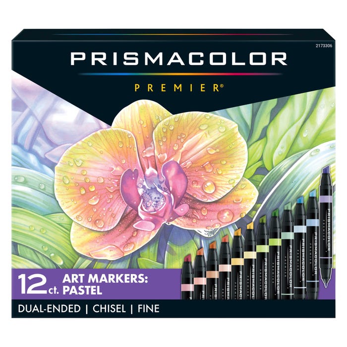 Prismacolor Premier Dual Ended Art Markers, Fine & Chisel Tip, Assorted Pastel Colors, Set of 12
