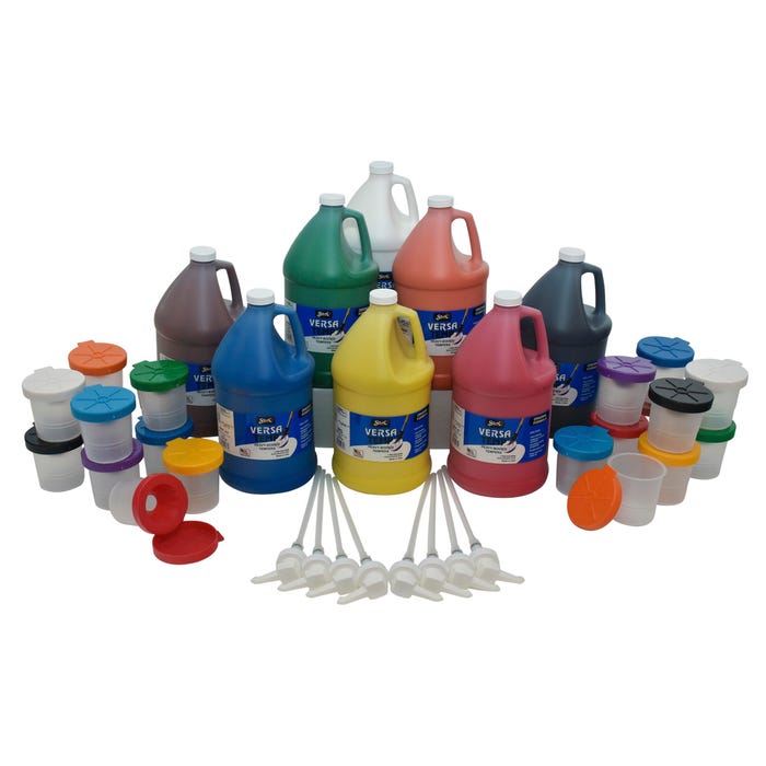 Sax Versatemp Heavy-Bodied Deluxe Tempera Paint Kit with Pumps and Cups, Assorted Colors, Set of 36