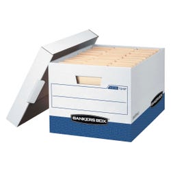Bankers Box R-Kive File Storage Box, 12 x 15 x 10 Inches, White/Blue, Pack of 4, Item Number 1603111