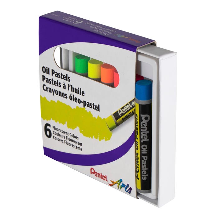 Pentel Arts Oil Pastels, Assorted Fluorescent Colors, Set of 6