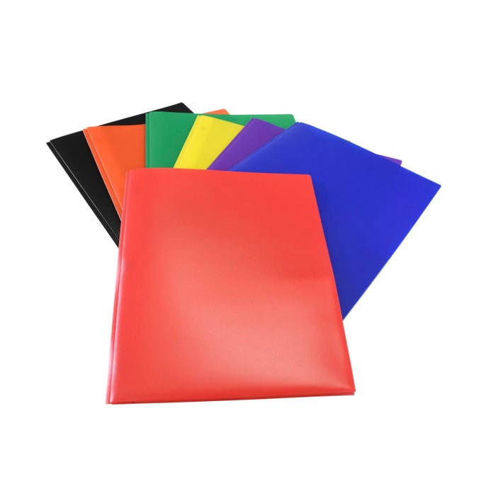 School Smart 2-Pocket Poly Folders with Fasteners, Assorted Colors, Pack of 36