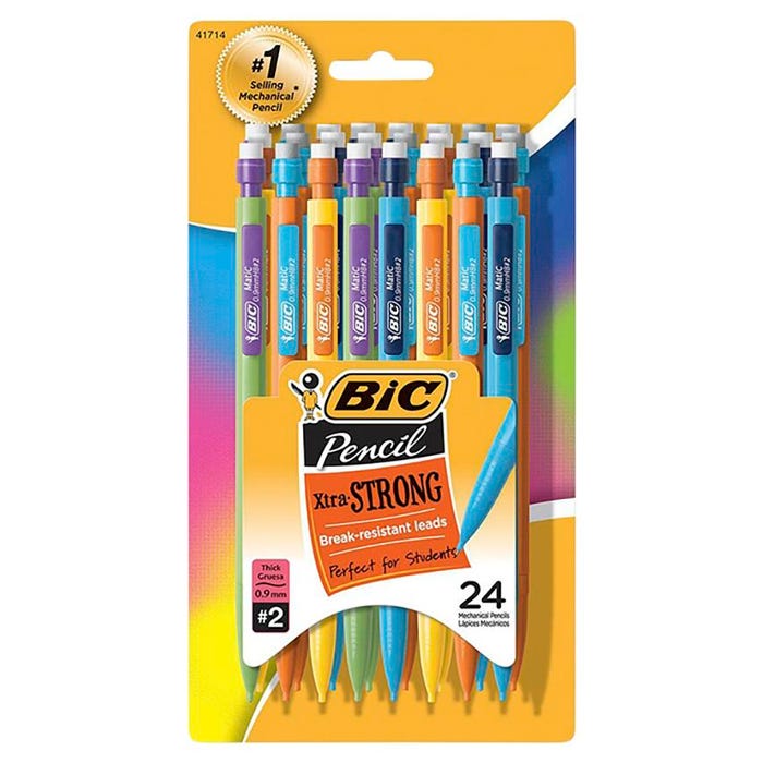 BIC Xtra Strong Mechanical Pencils, 0.9mm, No 2 HB, Assorted Barrel Colors, Pack of 24