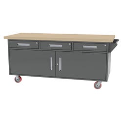Greene 3 Drawer Double Door Mobile Workbench, 75 x 30 x 34 Inches 4000640