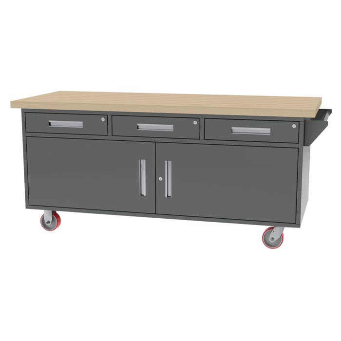 Greene 3 Drawer Double Door Mobile Workbench, 75 x 30 x 34 Inches