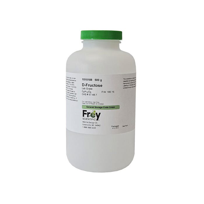 Frey Scientific D-Fructose, White, Lab Grade, 500 Grams