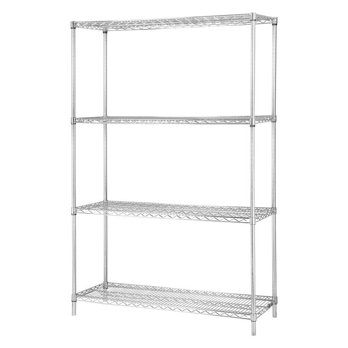 Lorell Industrial Chrome Wire Shelving Starter Kit, 4 Shelf/Post, 48 x 18 Inches, Chrome