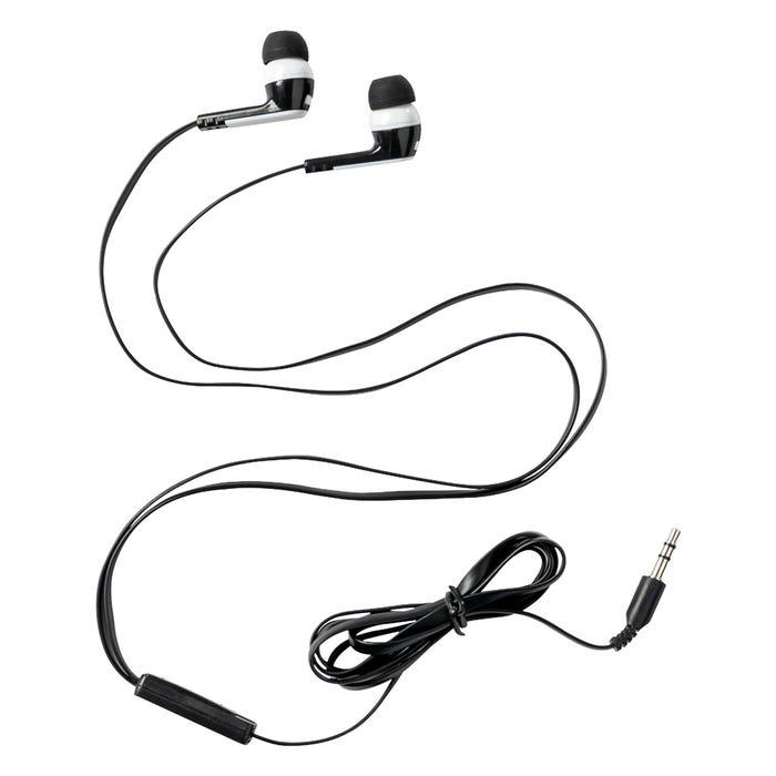 Califone E2 Stereo Earbuds with Inline Volume Control, 3.5mm Plug, Black and White