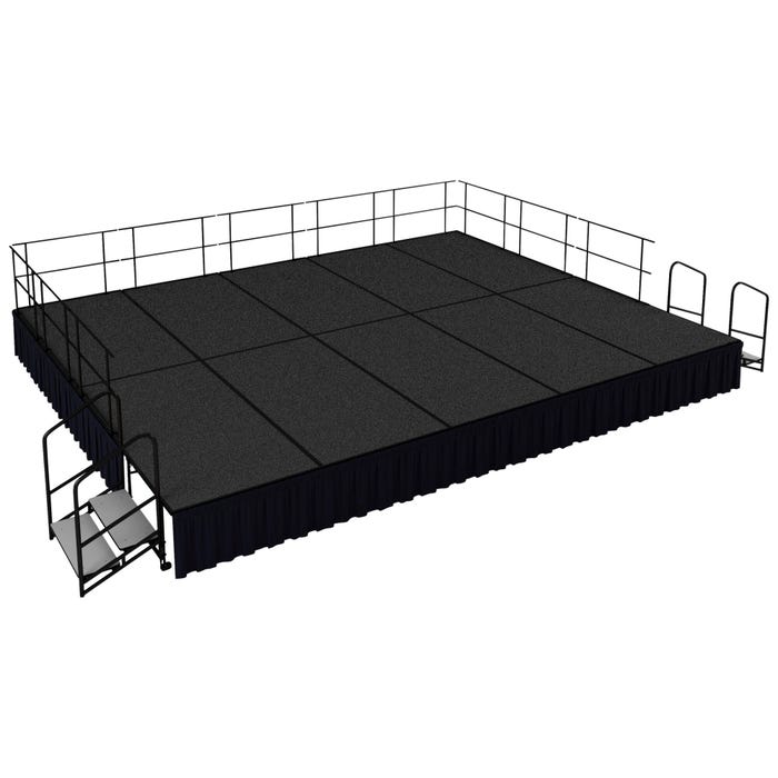 National Public Seating Portable Stage Package with Carpet Surface, Black Shirred Pleat Skirting