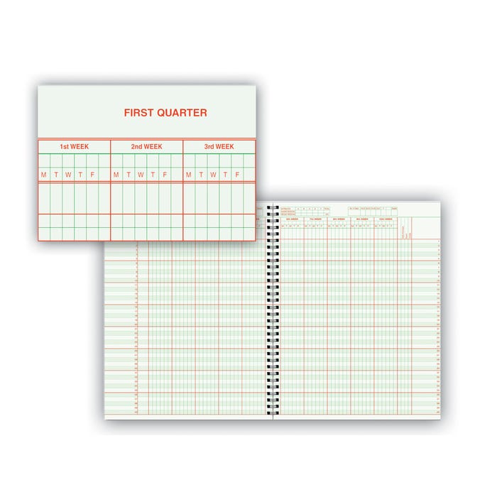 Hammond & Stephens 0633 H Class Record Book - Hard Red Cover, 8-1/2 X 11 Inches, 40 Students, 8 Subjects, 9/10 Week, Green/Red