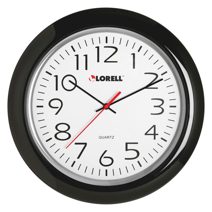 Lorell Round Quartz Wall Clock, 13-1/4 Inches, White Dial/Black Frame