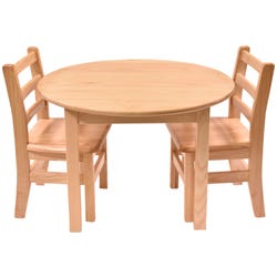 Childcraft Hardwood Table and Chair Set, 30 Round x 20 Inches, Two 12-Inch Chairs, Item Number 2027797