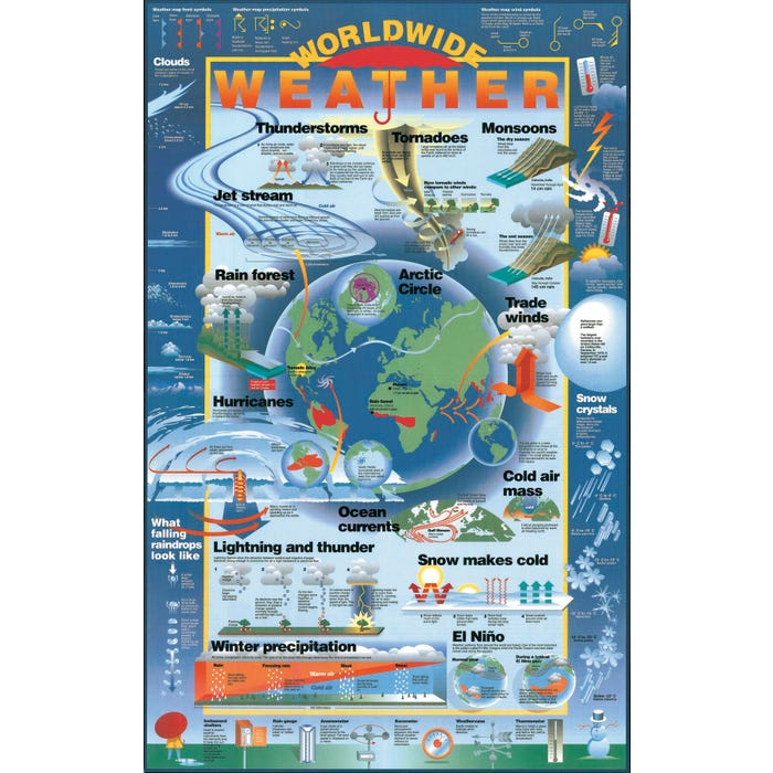 Frey Scientific Worldwide Weather Laminated Poster, 19-1/2 X 31 Inches