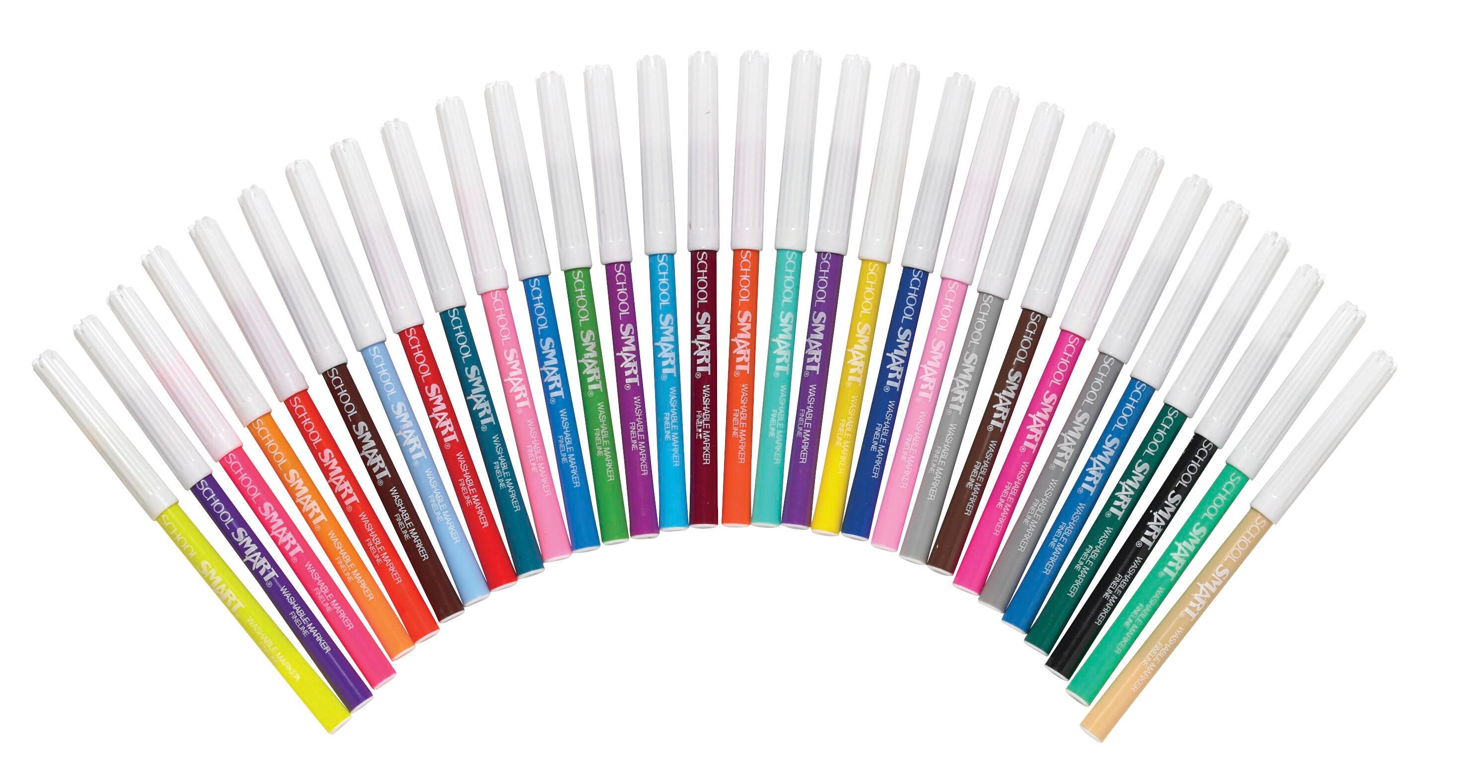 School Smart Washable Markers, Fine Tip, Assorted Colors, Pack of 30 086513